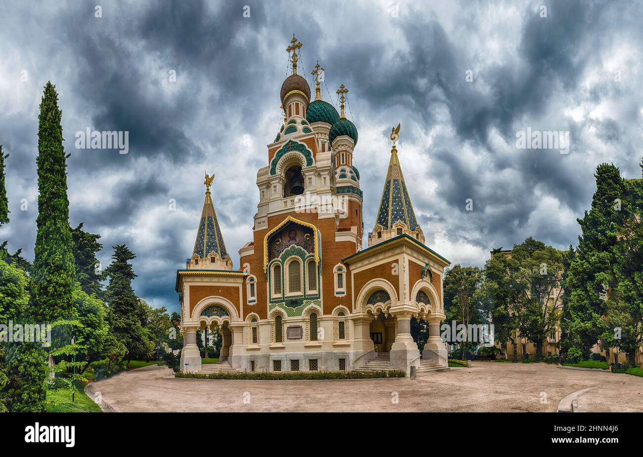 L'emblématique cathédrale orthodoxe Saint-Nicolas, Nice, Côte d'Azur, France Banque D'Images