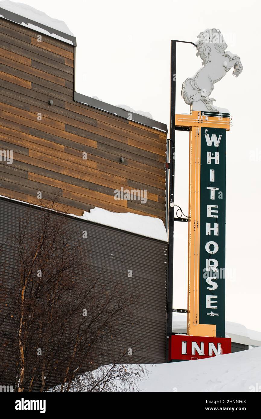 Panneau Whitehorse Inn, Whitehorse, Yukon, Canada Banque D'Images