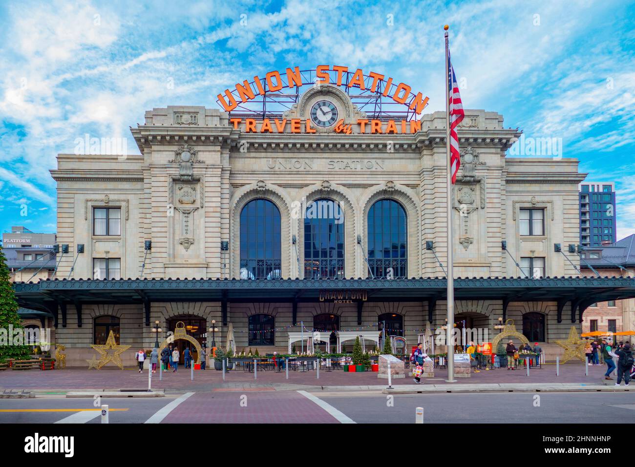 Façade de la gare historique de Union Station à Denver, Colorado, États-Unis Banque D'Images