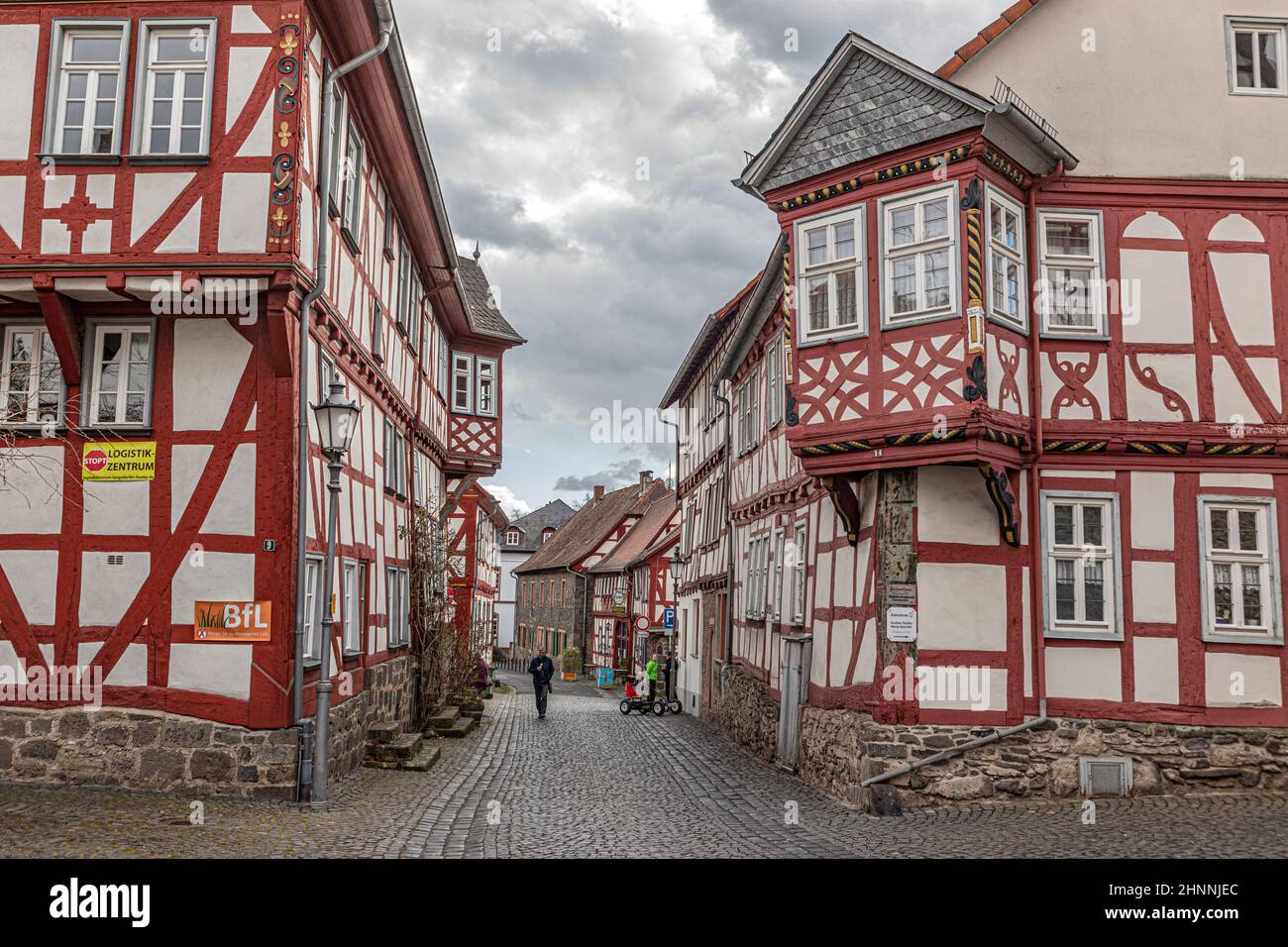 Vieilles maisons à colombages à Lich, en Allemagne. Lich a encore une vieille ville presque non détruite avec des maisons du 15th siècle. Banque D'Images