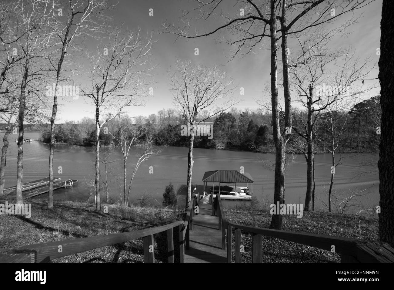 Boathouse sur le lac Tuscaloosa. Banque D'Images