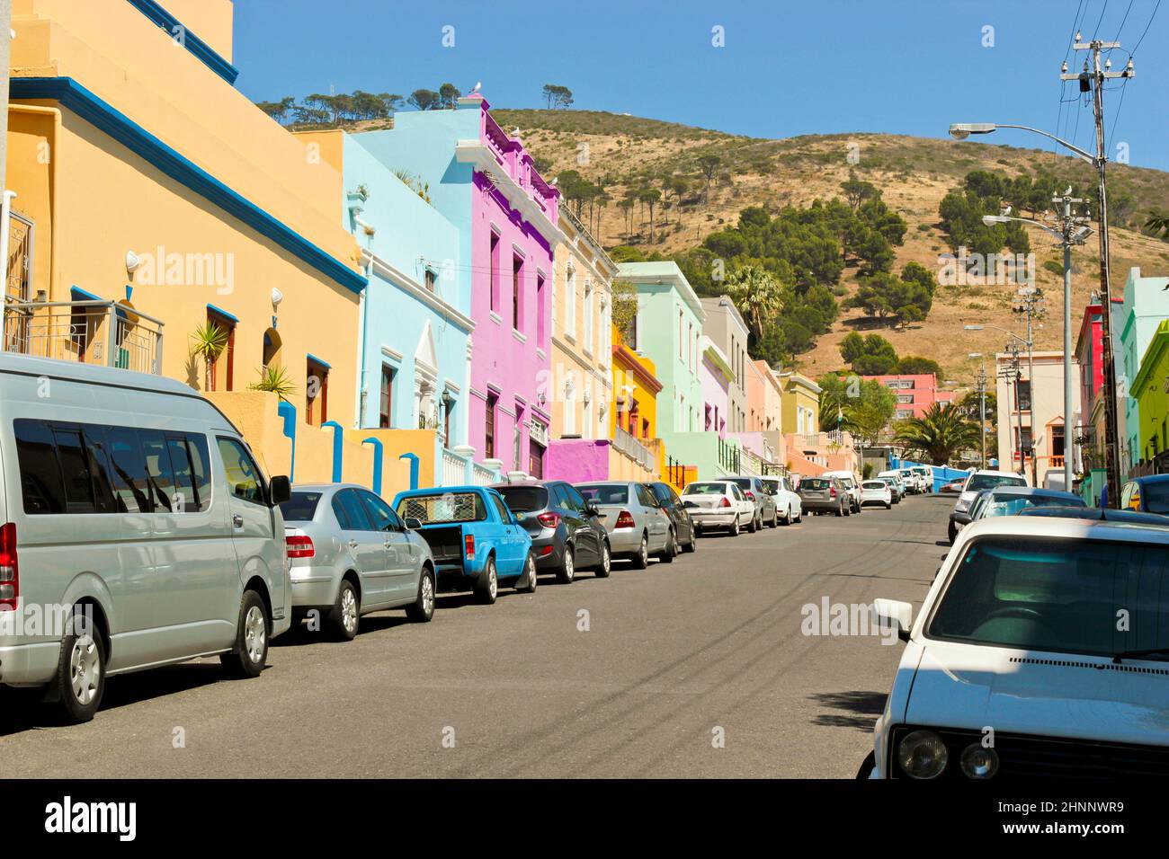 Nombreuses maisons colorées Bo Kaap au Cap, Afrique du Sud. Banque D'Images