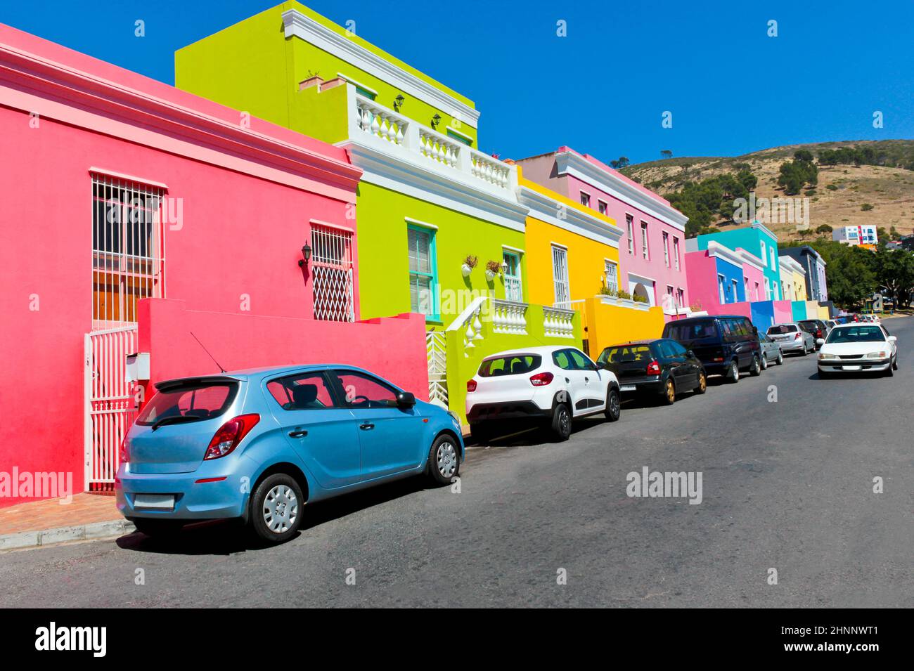 Maisons colorées quartier Bo Kaap le Cap, Afrique du Sud. Banque D'Images