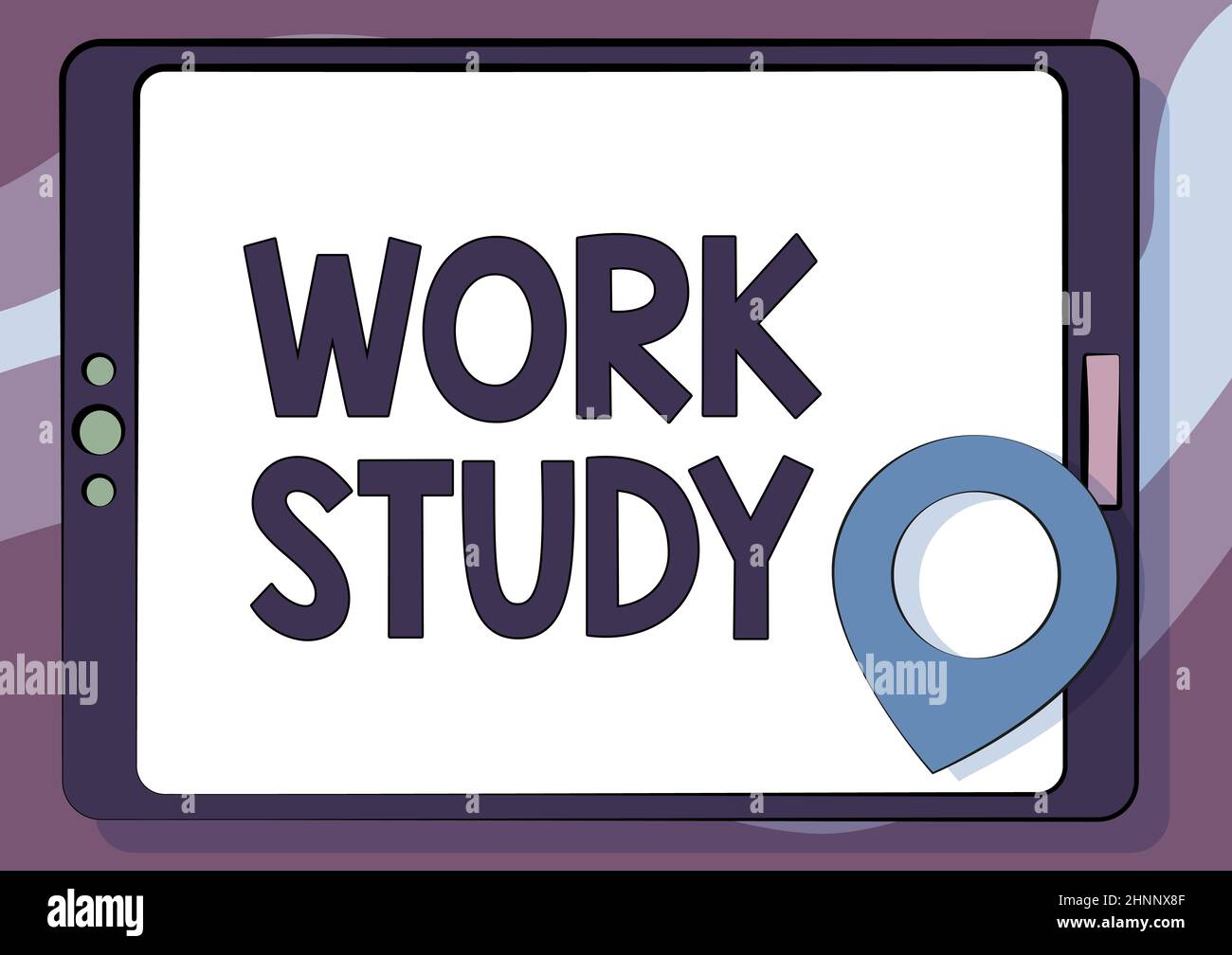 Étude de travail sur les légendes conceptuelles. Mot écrit sur le programme d'université qui permet aux étudiants de travailler à temps partiel ordinateur tablette dessin avec écran tactile clair et PIN d'emplacement. Banque D'Images