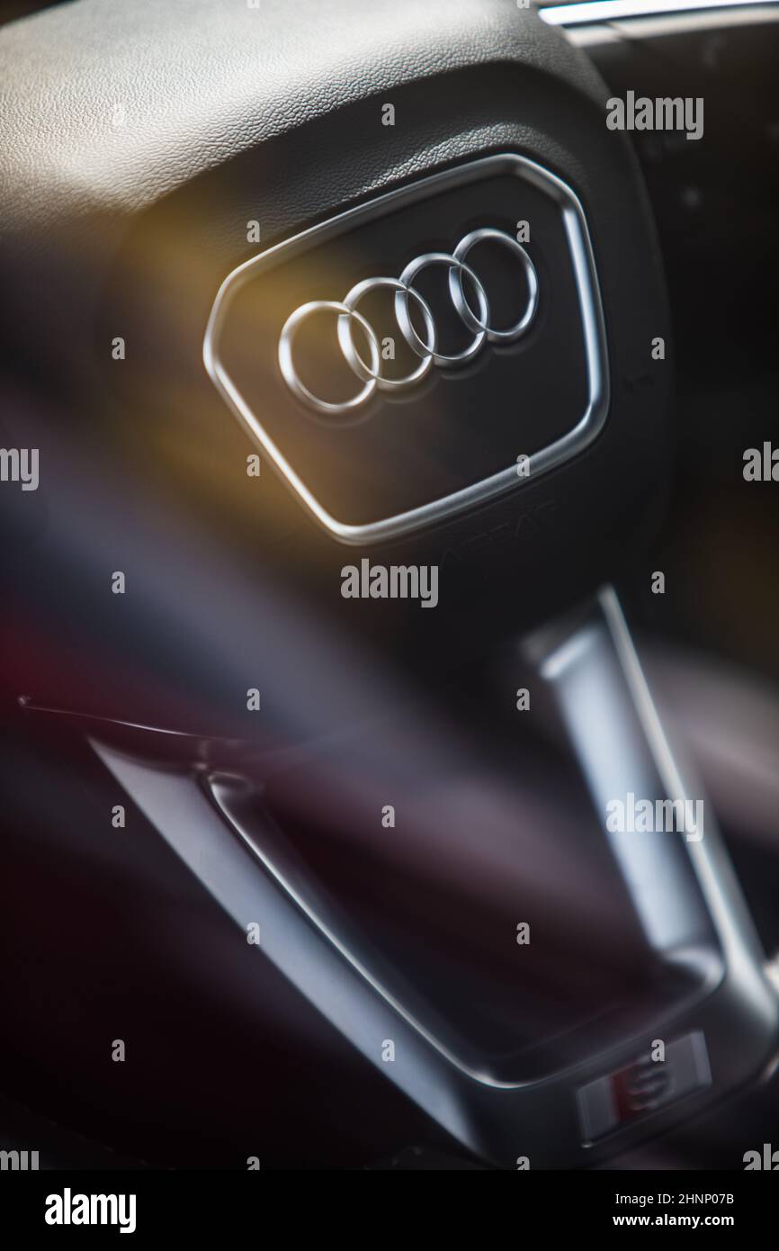 Logo Audi sur un volant Banque D'Images