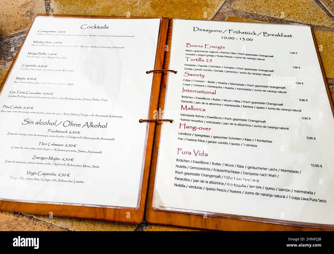 Menu en bois noble Majorque Espagne. Banque D'Images