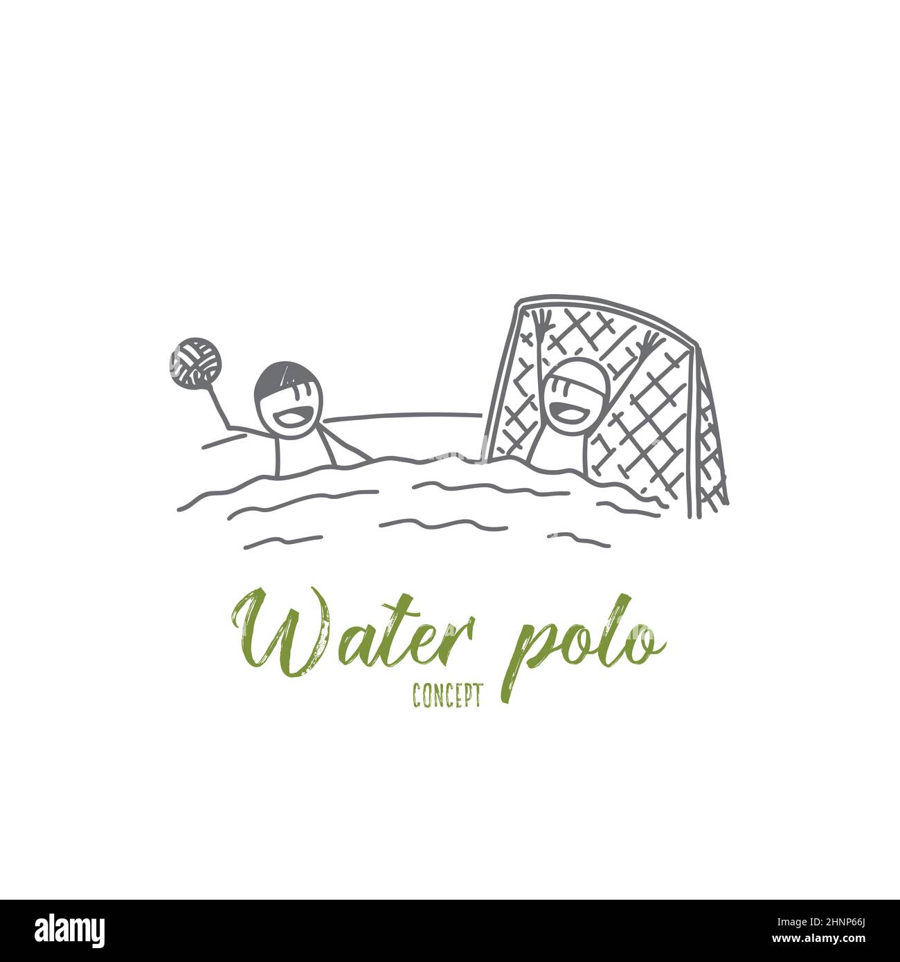Concept water-polo. Gardien de water-polo dessiné à la main dans la piscine. Joueurs de water-polo professionnels dans l'illustration vectorielle isolée de l'action. Banque D'Images