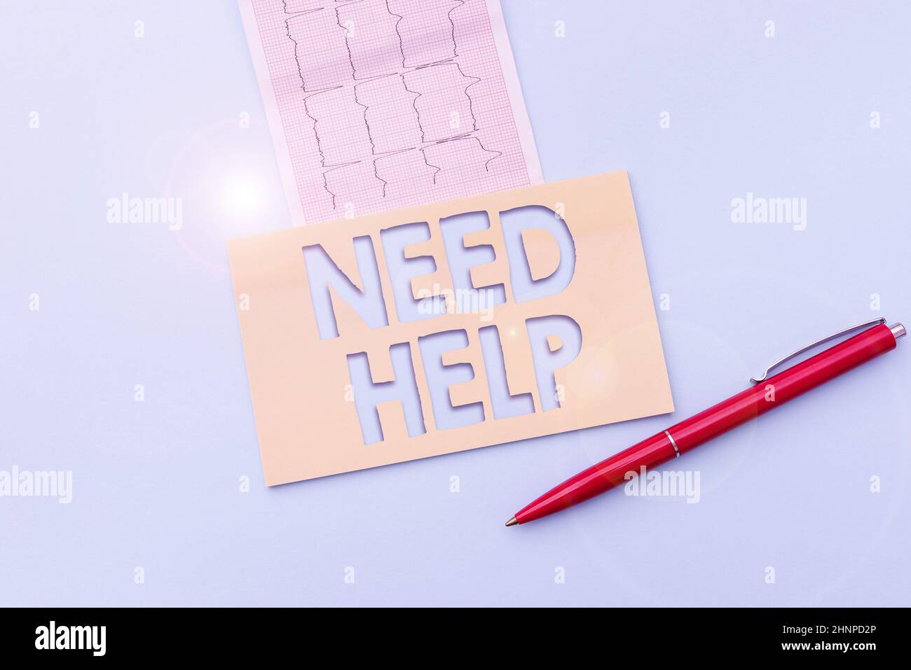 Écriture affichage du texte besoin d'aide. Mot pour quand quelqu'un est sous pression et ne peut pas gérer la situation lecture graphique et écriture de notes médicales importantes analyse des résultats de test Banque D'Images