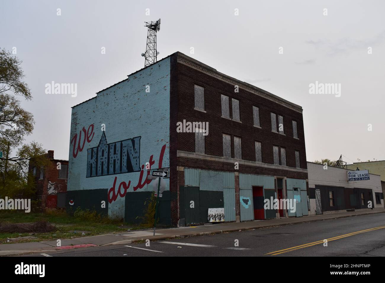 Une fresque célébrant l'architecte industriel Albert Kahn à la jonction de Brush et Milwaukee à Milwaukee Junction, Detroit, Michigan, États-Unis. Banque D'Images