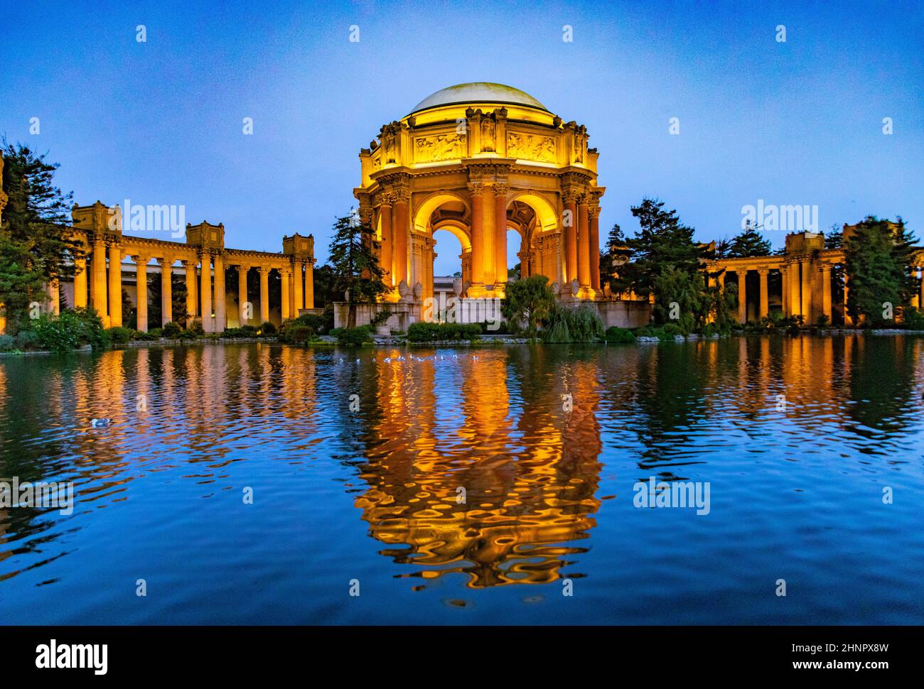 Le Palais des Beaux-Arts dans le quartier de la Marina de nuit, San Francisco Banque D'Images