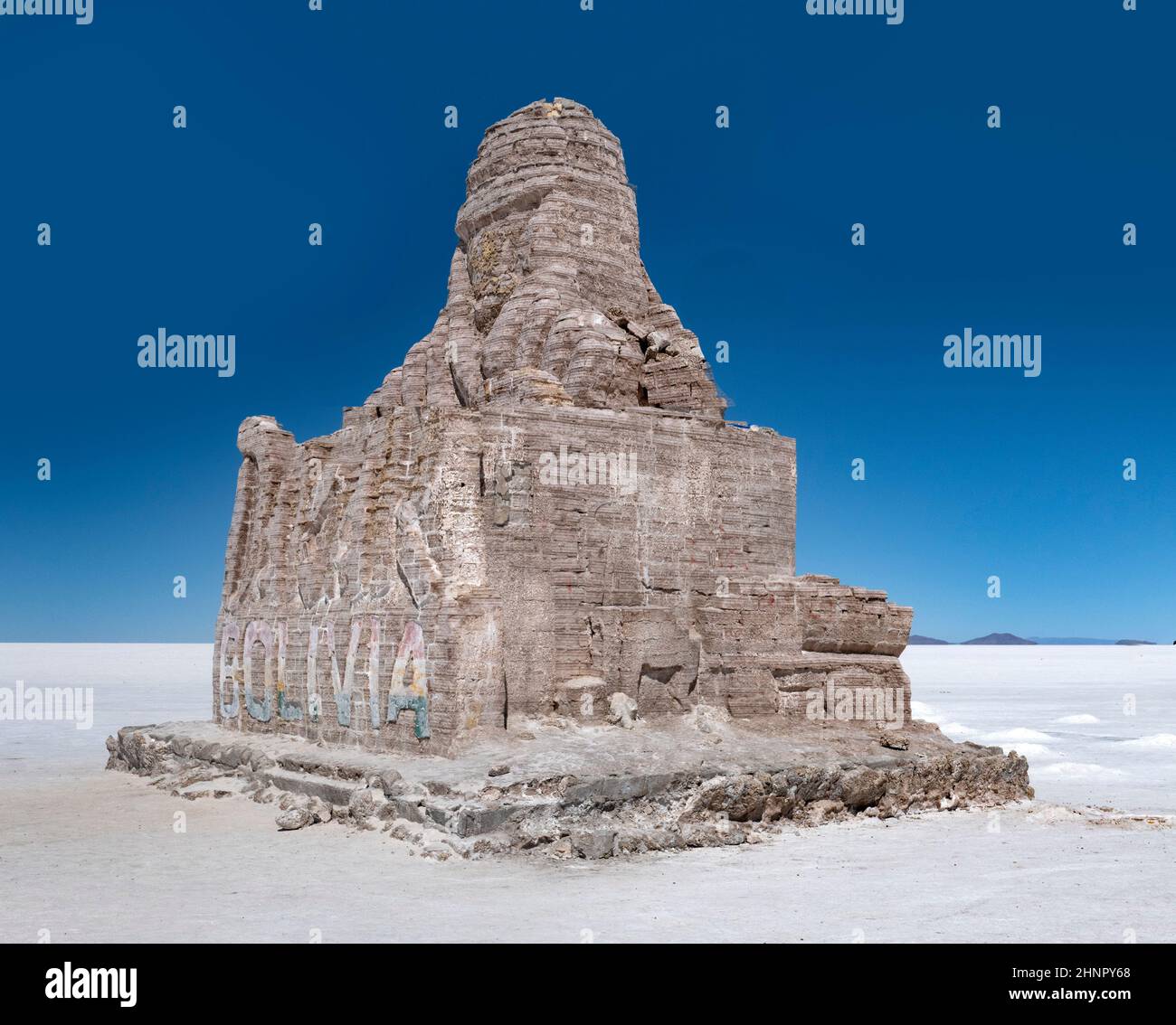 Statue salée de l'ancien Dieu dans le Salar de Uyuni Banque D'Images