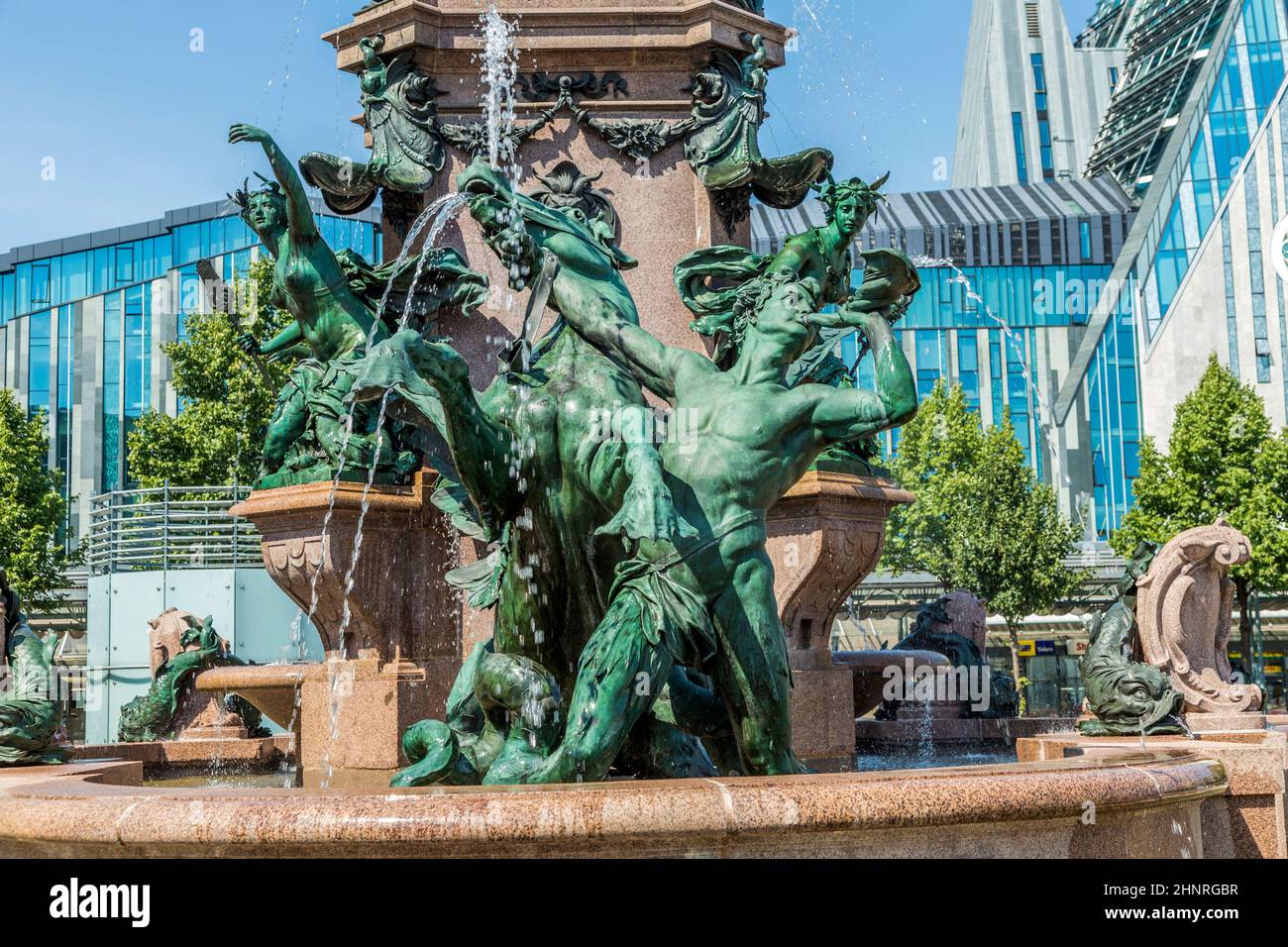 Fontaine avec un nom de Mendebrunnen à Leipzig, Allemagne Banque D'Images