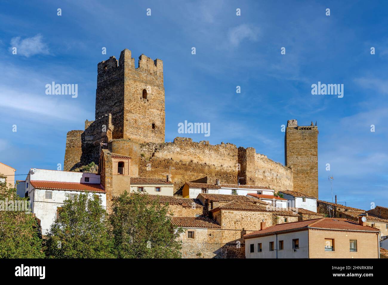 Château médiéval de Vozmediano Soria Espagne, Communauté autonome de Castilla y Leon.Ville de la région de Moncayo. Banque D'Images