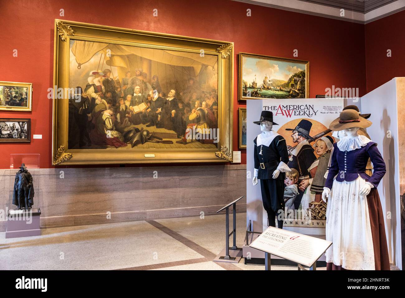 Objets d'art dans le musée historique pour les pèlerins qui atterrissent à Plymouth avec le Mayflower Banque D'Images