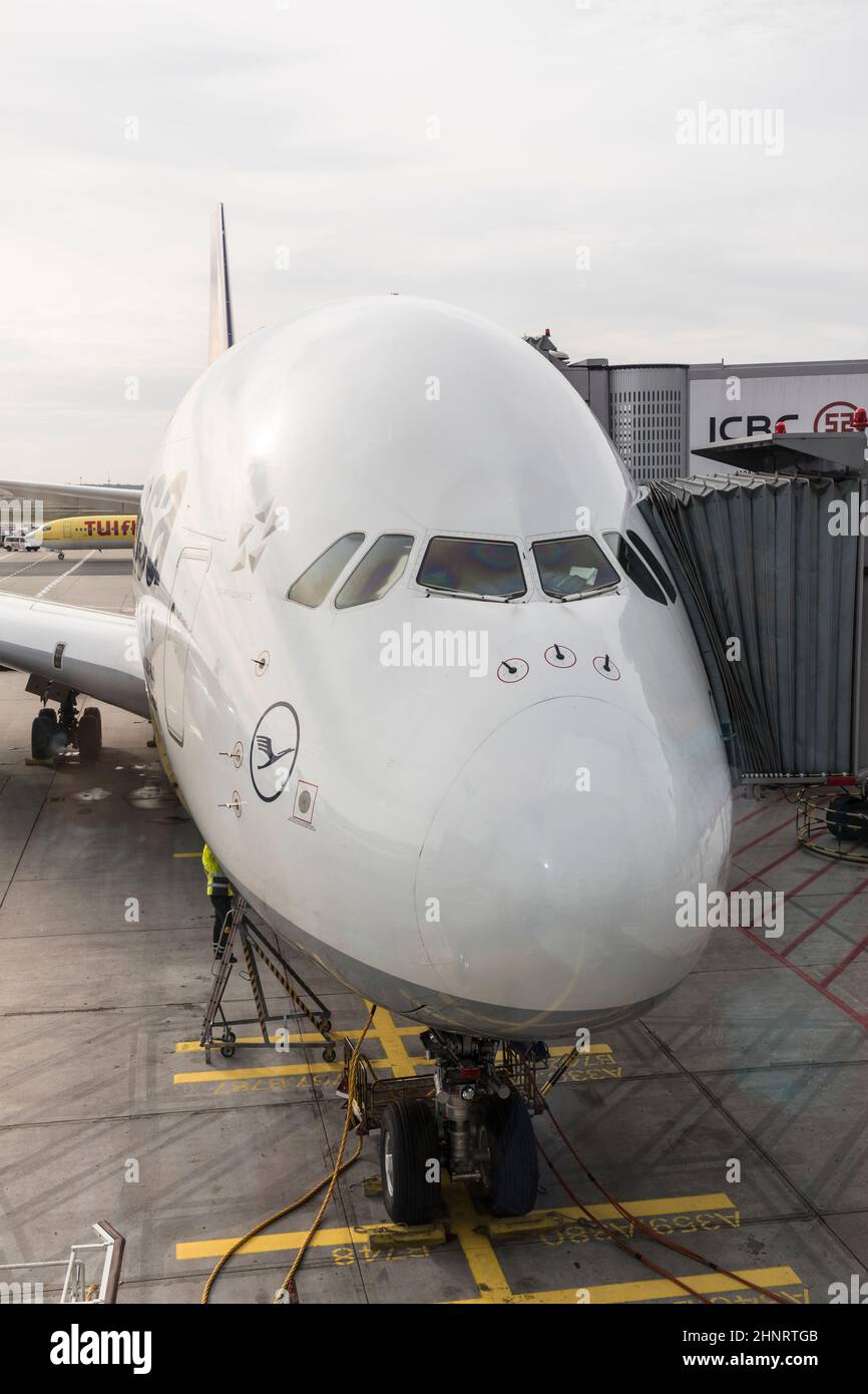 Cockpit d'une Lufthansa A380 Banque D'Images