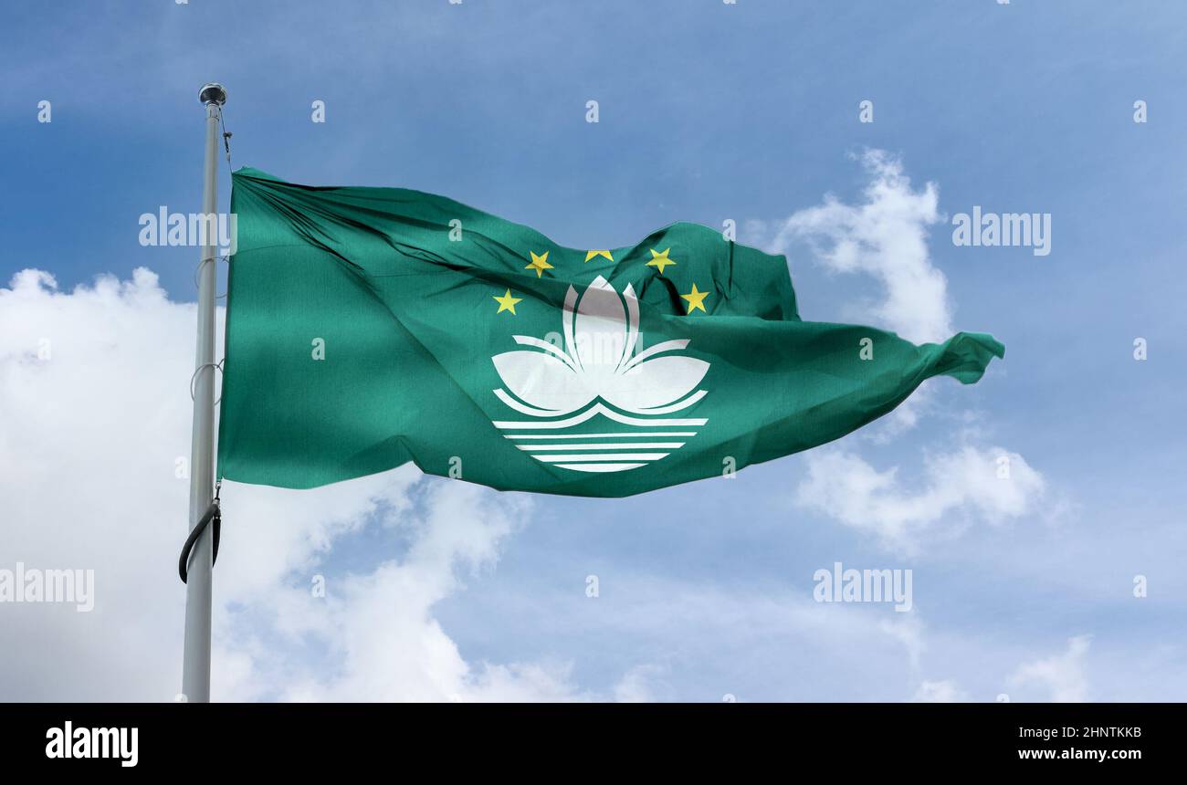 Drapeau de Macao - drapeau de tissu d'ondulation réaliste Banque D'Images