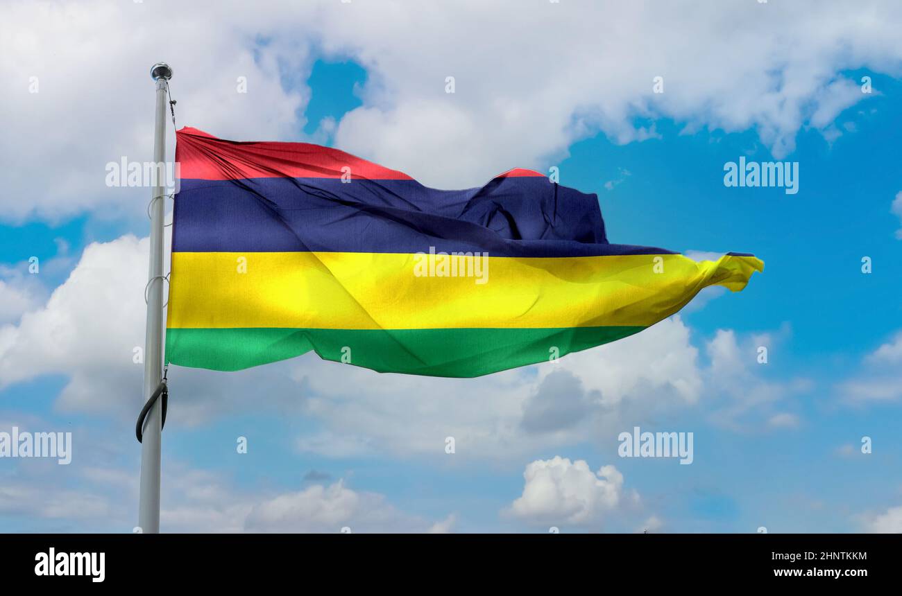 Drapeau mauricien - drapeau en tissu d'ondulation réaliste Banque D'Images