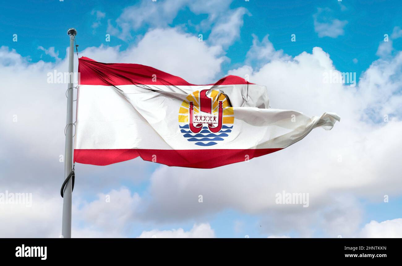 Drapeau de la Polynésie française - drapeau de tissu de tissage réaliste Banque D'Images