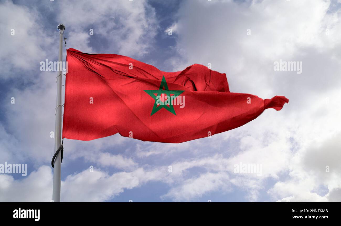 Drapeau marocain - drapeau de tissu d'ondulation réaliste Banque D'Images
