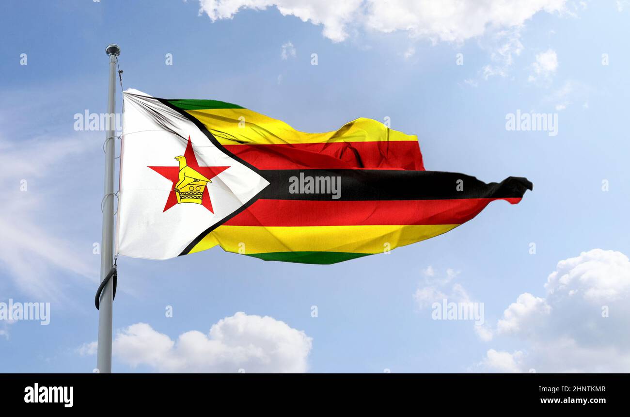 3D-Illustration d'un drapeau du Zimbabwe - drapeau de tissu d'ondulation réaliste. Banque D'Images