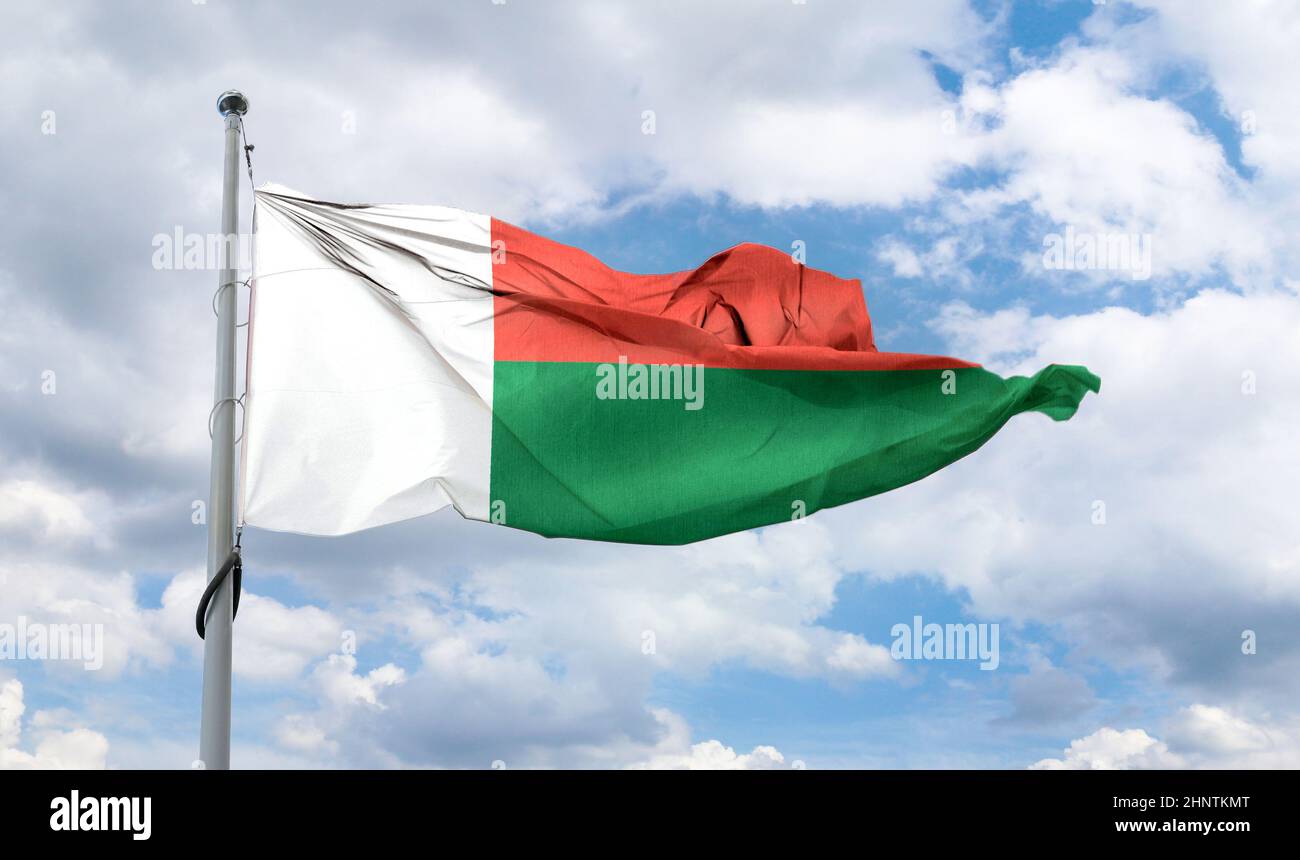 Drapeau de Madagascar - drapeau de tissu d'ondulation réaliste Banque D'Images
