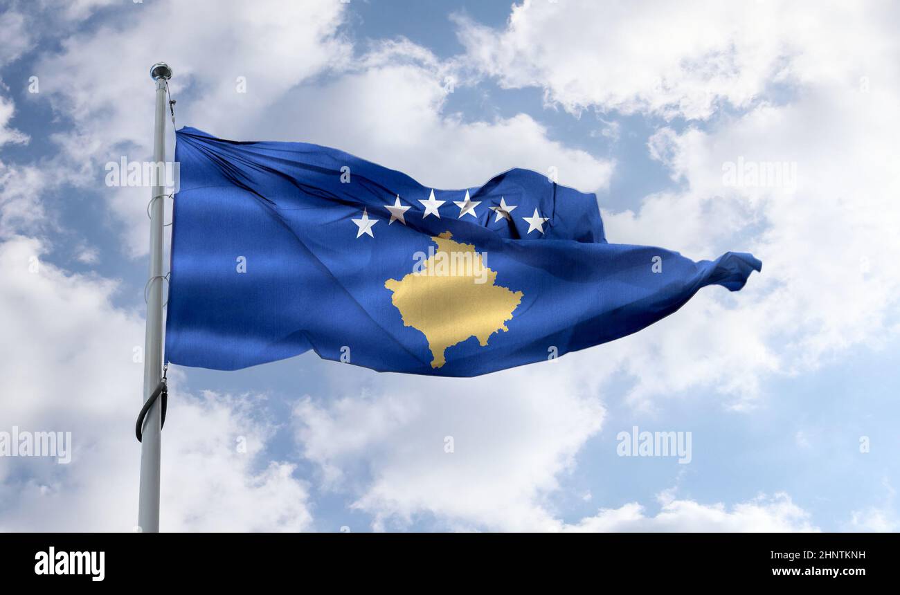 3D-Illustration d'un drapeau du Kosovo - drapeau de tissu d'ondulation réaliste. Banque D'Images