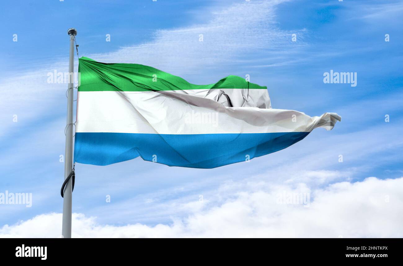 3D-Illustration d'un drapeau Sierra-léonais - drapeau de tissu d'ondulation réaliste. Banque D'Images