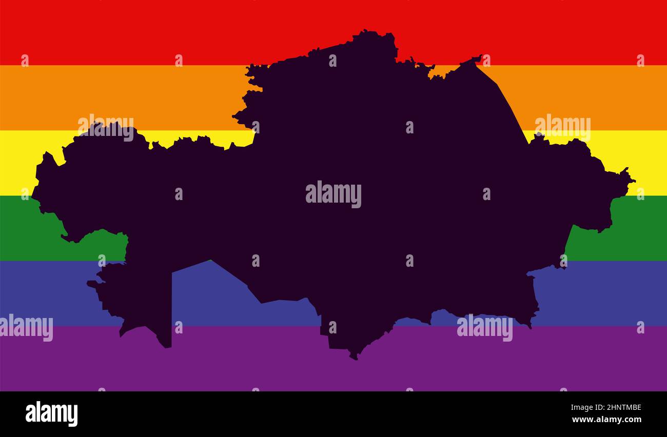 Carte LGBT du Kazakhstan avec drapeau de couleur arc-en-ciel Banque D'Images