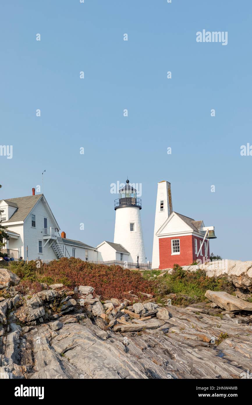 Célèbre ancien phare de Pemaquid point à Bristol, États-Unis Banque D'Images