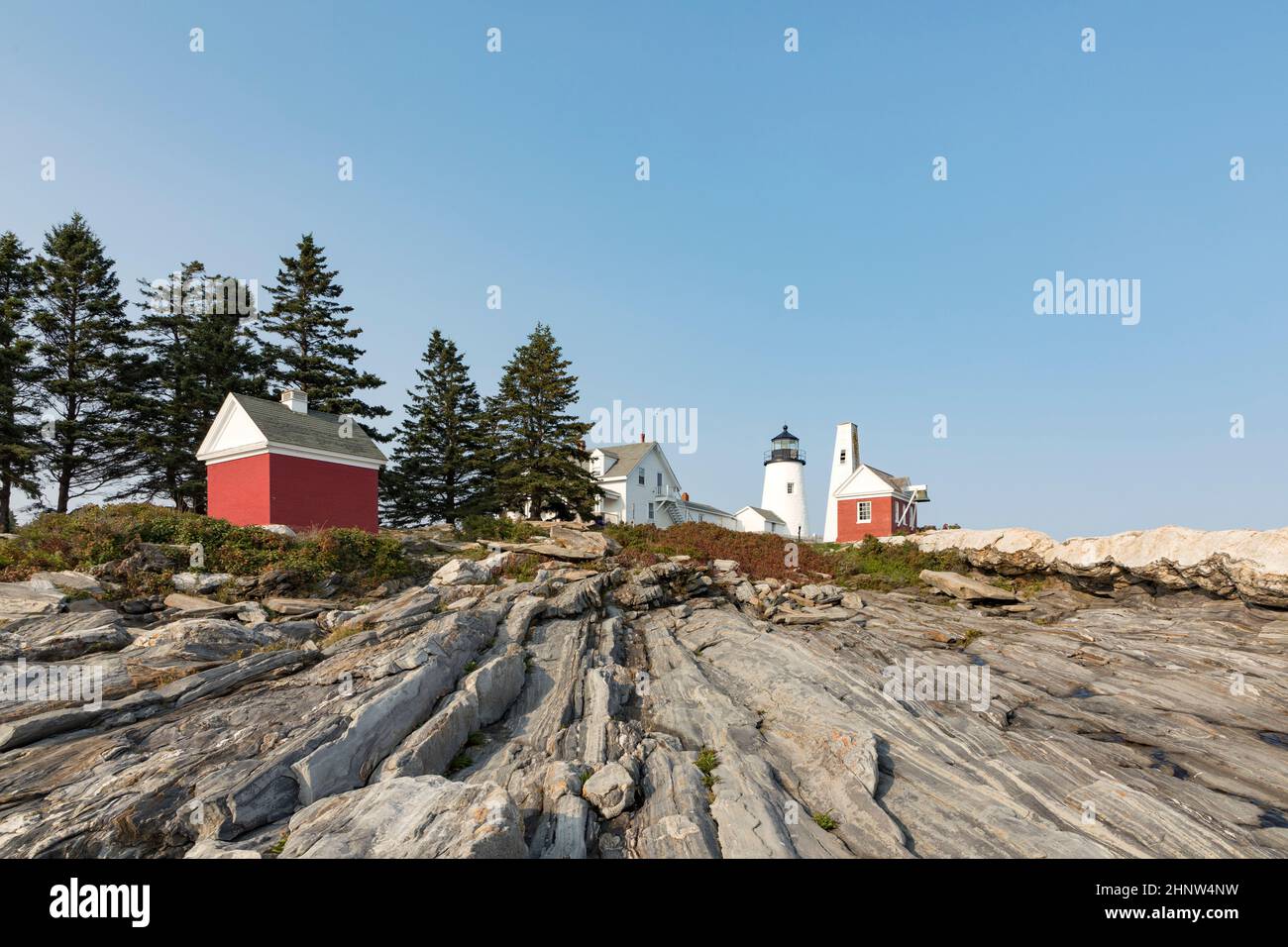Célèbre ancien phare de Pemaquid point à Bristol, États-Unis Banque D'Images