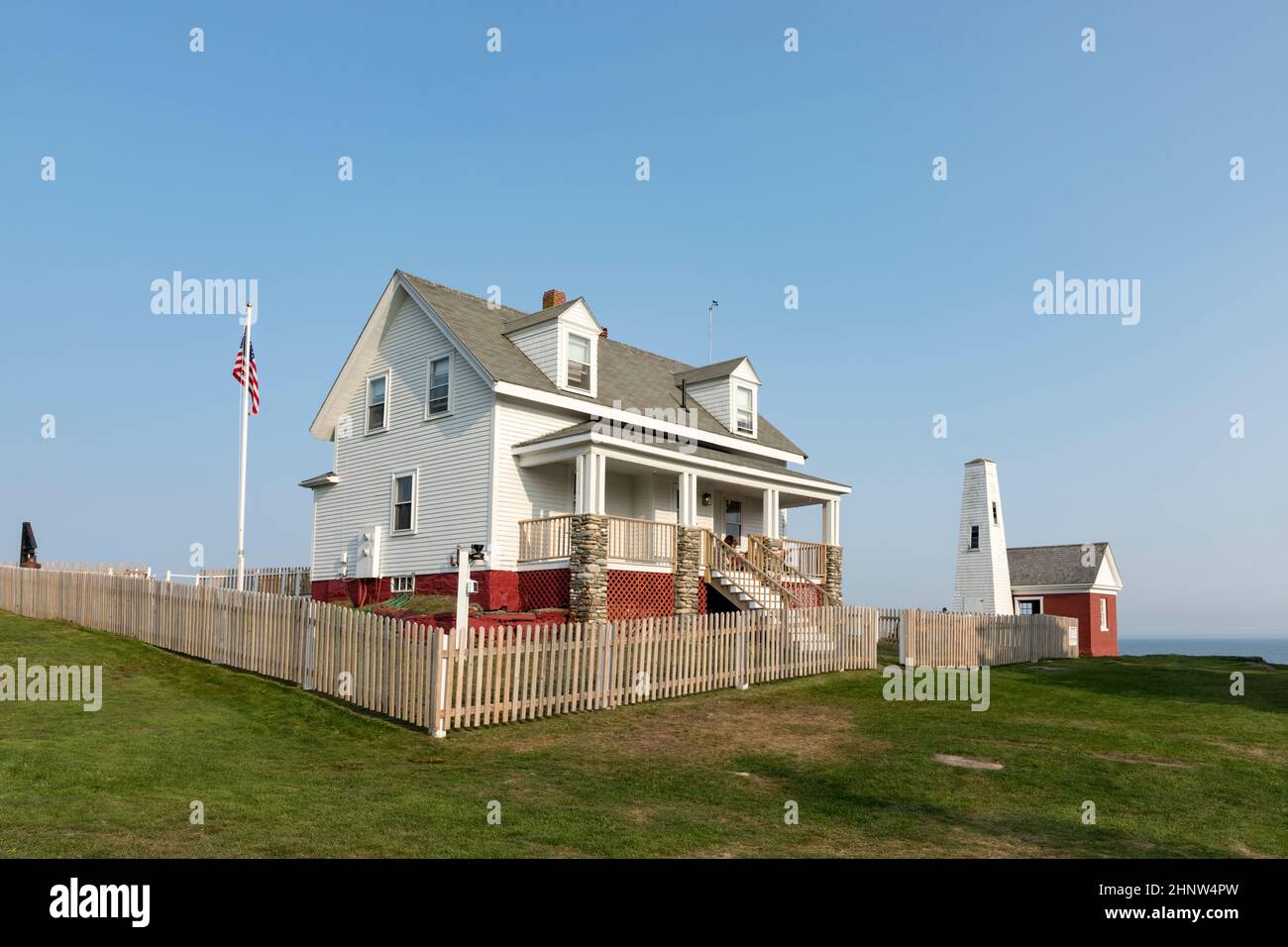 Célèbre ancien phare de Pemaquid point à Bristol, États-Unis Banque D'Images