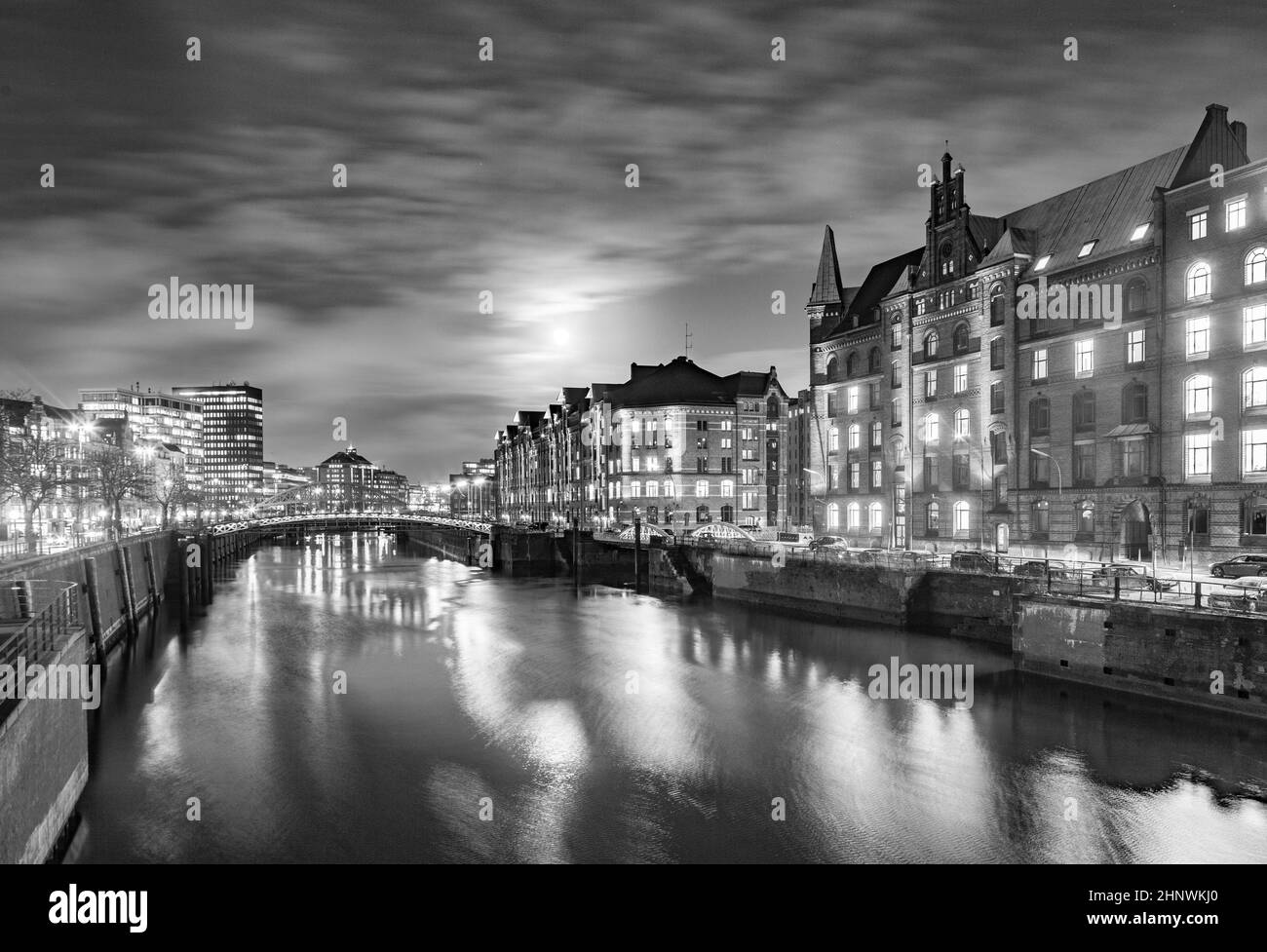 Speicherstadt historique la nuit à Hambourg Banque D'Images