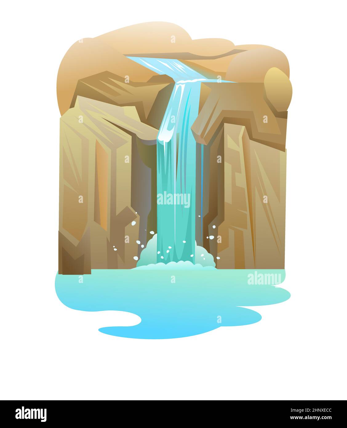 Cascade parmi les rochers. Style de dessin animé. Cascade gradation vers le bas. Écoulement de l'eau. Objet isolé sur fond blanc. Vecteur. Illustration de Vecteur