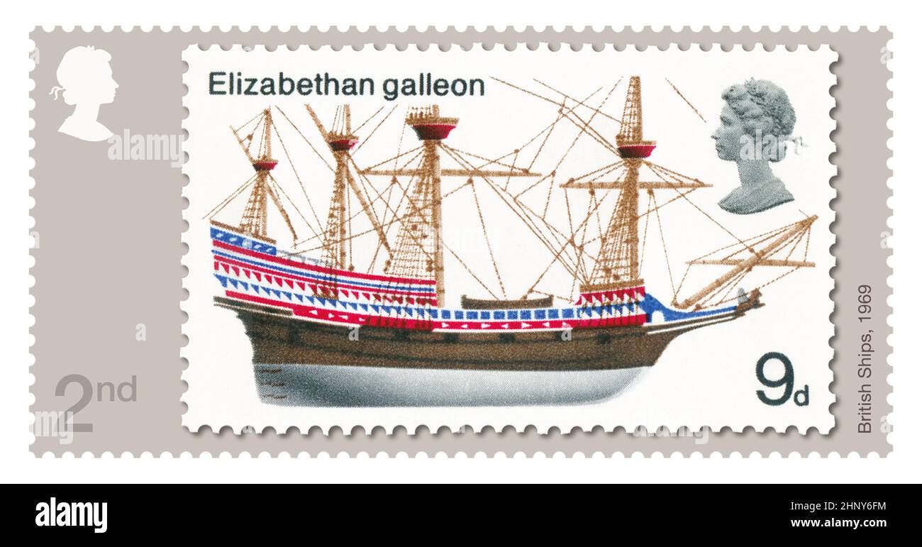 Photo non datée du livre de l'œuvre du Royal Mail du timbre de 9d conçu par David Gentleman pour les navires britanniques émis en 1969, à partir de l'ensemble de six timbres qui rendent hommage au designer reconnu pour avoir changé le visage du motif du timbre britannique. C'est la première fois que Royal Mail consacre une édition entière à un concepteur de ses timbres commémoratifs. Date de publication : vendredi 18 février 2022. Banque D'Images