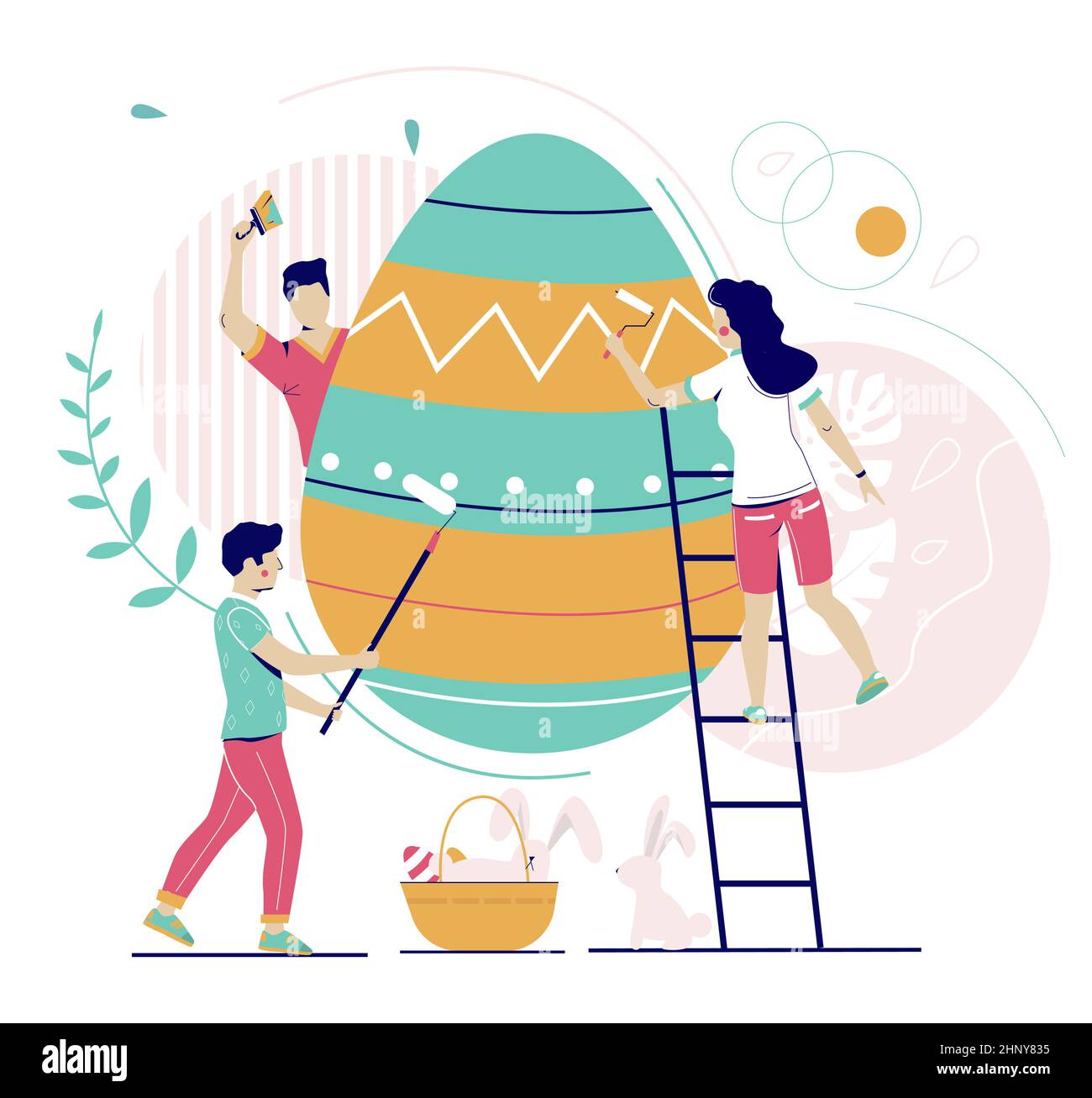 Personnes peignant l'oeuf de Pâques, illustration vectorielle. Préparation pour les fêtes de Pâques. Illustration de Vecteur