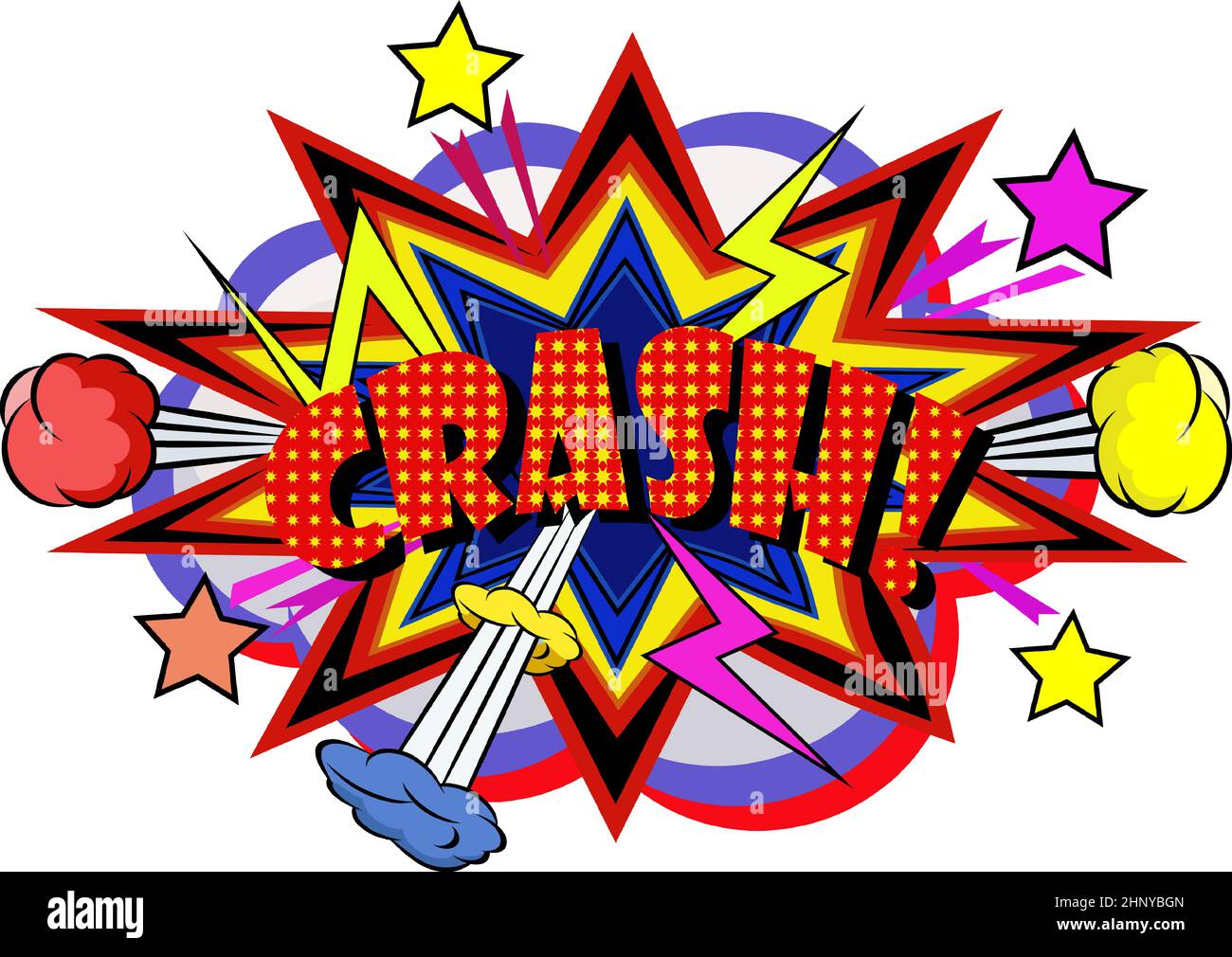 CRASH Comic explosion bulle dans le style Popart vintage. Vecteur de style dessin animé. Explosion de bulle de dessin animé vectoriel avec motif et ombre demi-ton. Illustration de Vecteur