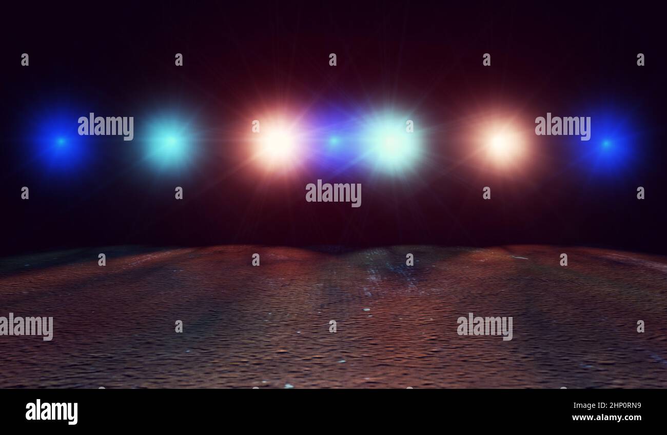 Cimenterie de rue et sol et lumières en béton. Paysage urbain. Route et asphalte de fond abstraits. 3d illustration. Banque D'Images