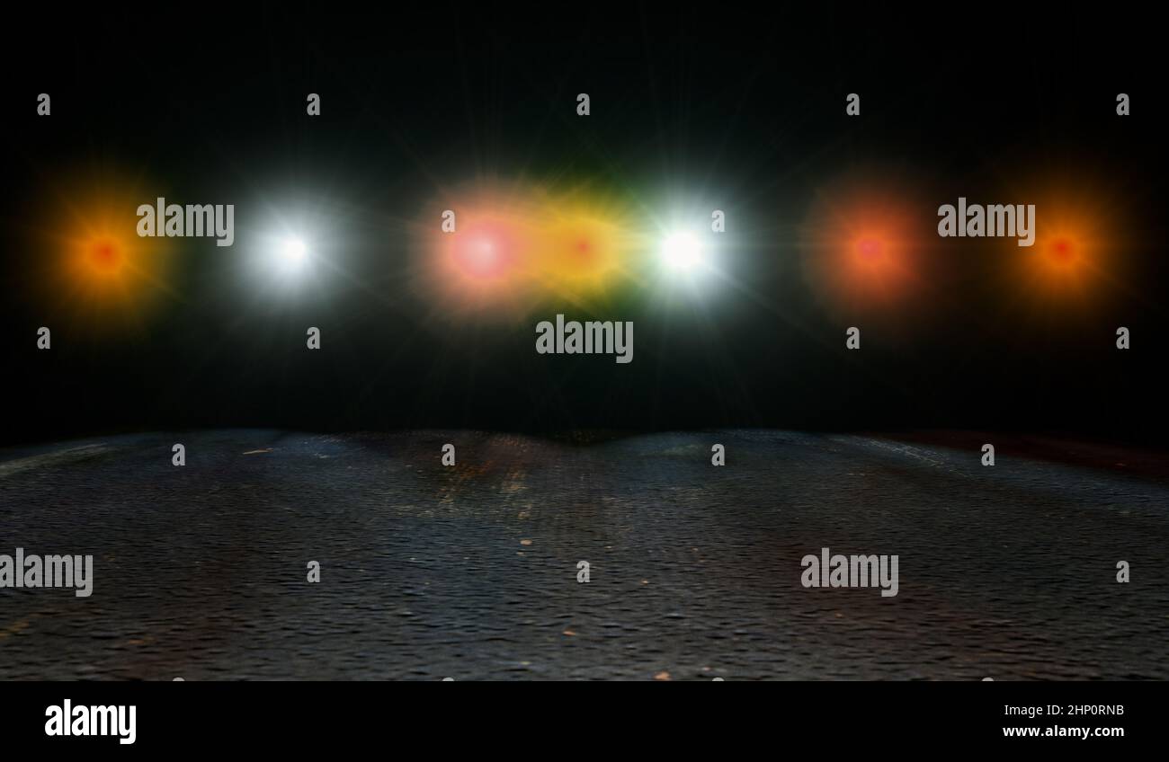 Cimenterie de rue et sol et lumières en béton. Paysage urbain. Route et asphalte de fond abstraits. 3d illustration. Banque D'Images