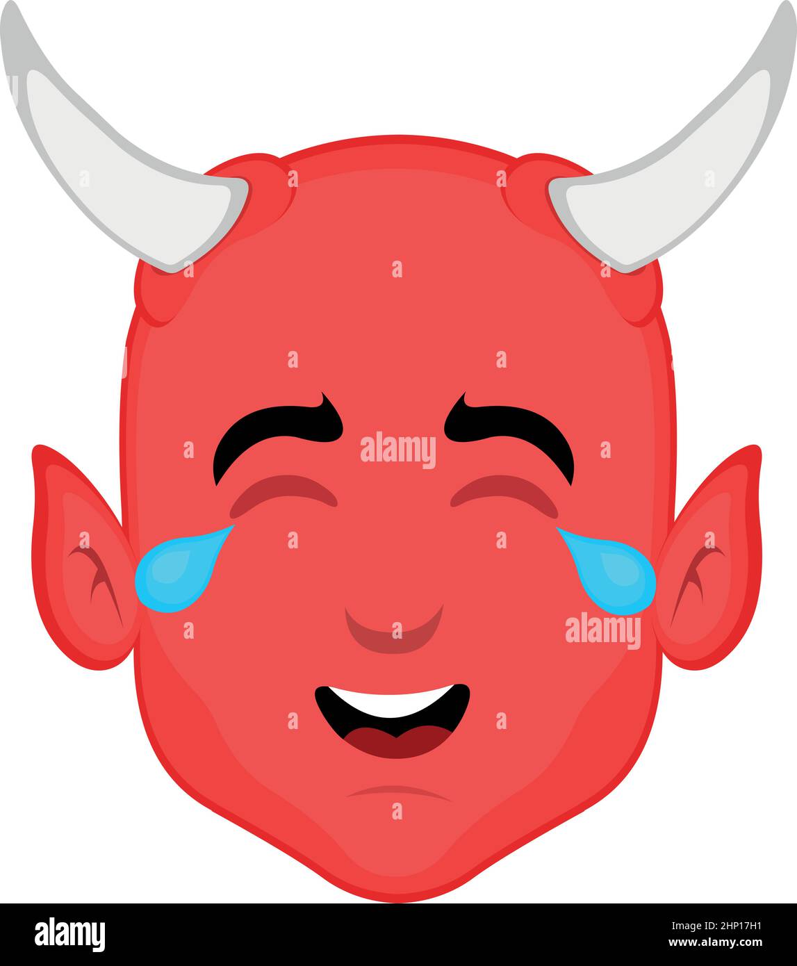 Illustration vectorielle du visage d'un diable de bande dessinée avec une expression heureuse et des larmes de rire Illustration de Vecteur