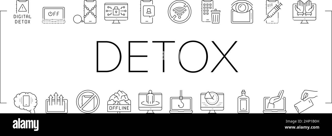 Digital Device Detox Collection Icons Set Vector . Illustration de Vecteur