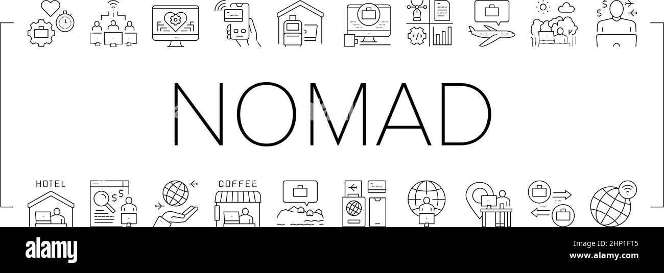 Digital Nomad Worker Collection Icons Set Vector . Illustration de Vecteur