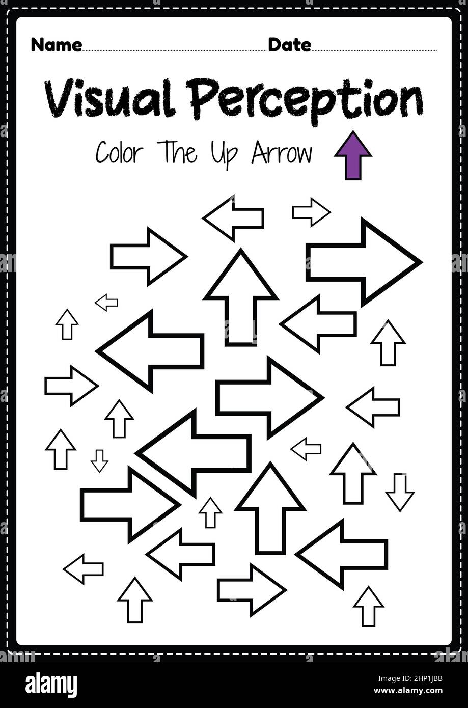 Feuille de perception visuelle compétences activité de la thérapie d'occupation reconnaissance de flèche pour les enfants d'âge préscolaire et de maternelle qui aide à développer les yeux et br Banque D'Images