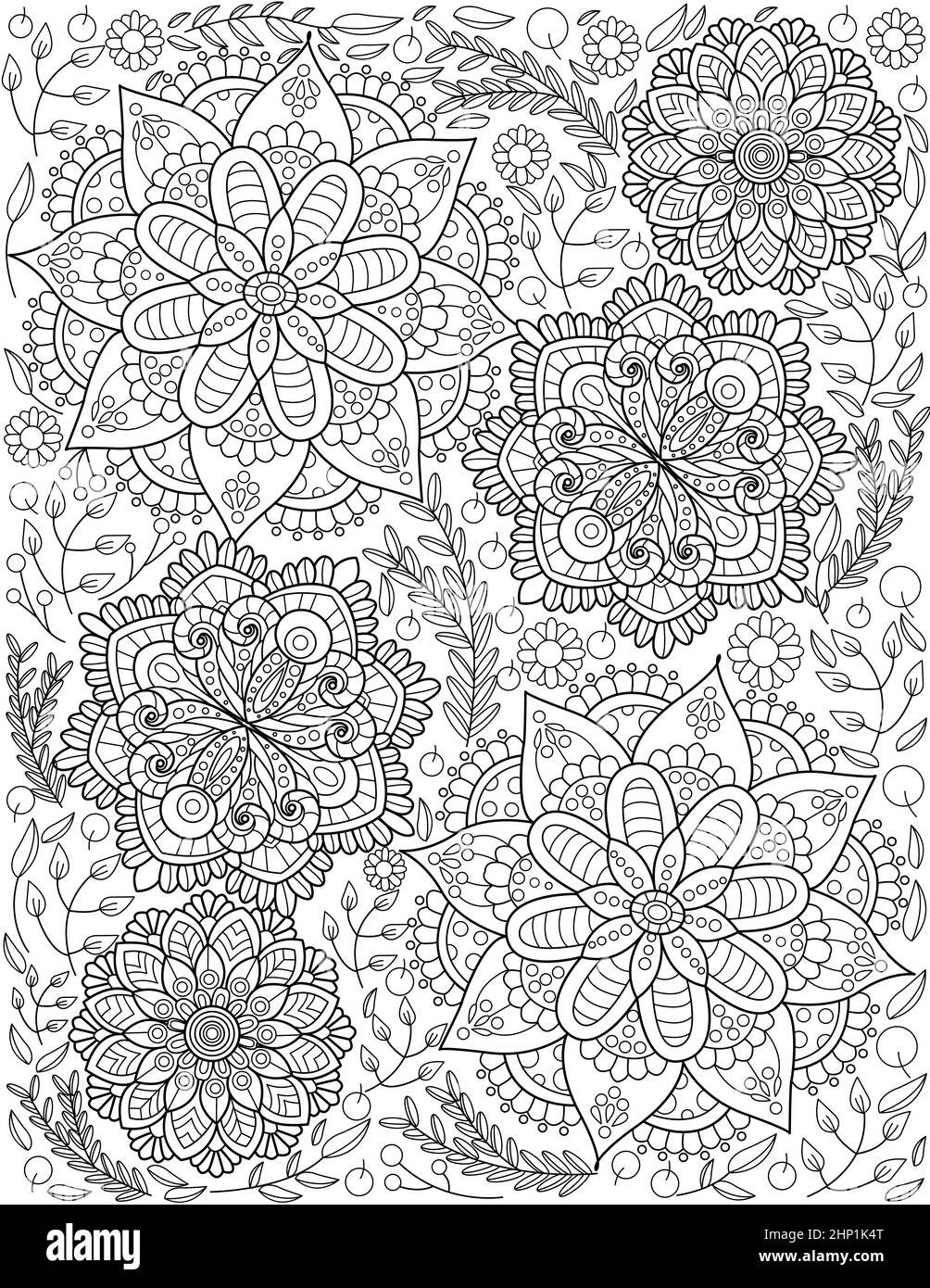 Motif fleuri dessin croissance lente entouré de feuilles délicieusement. Banque D'Images