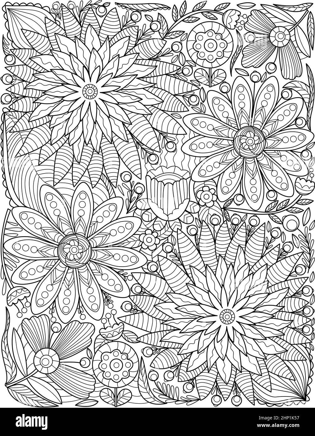 Motif fleuri dessin croissance lente entouré de feuilles délicieusement. Banque D'Images