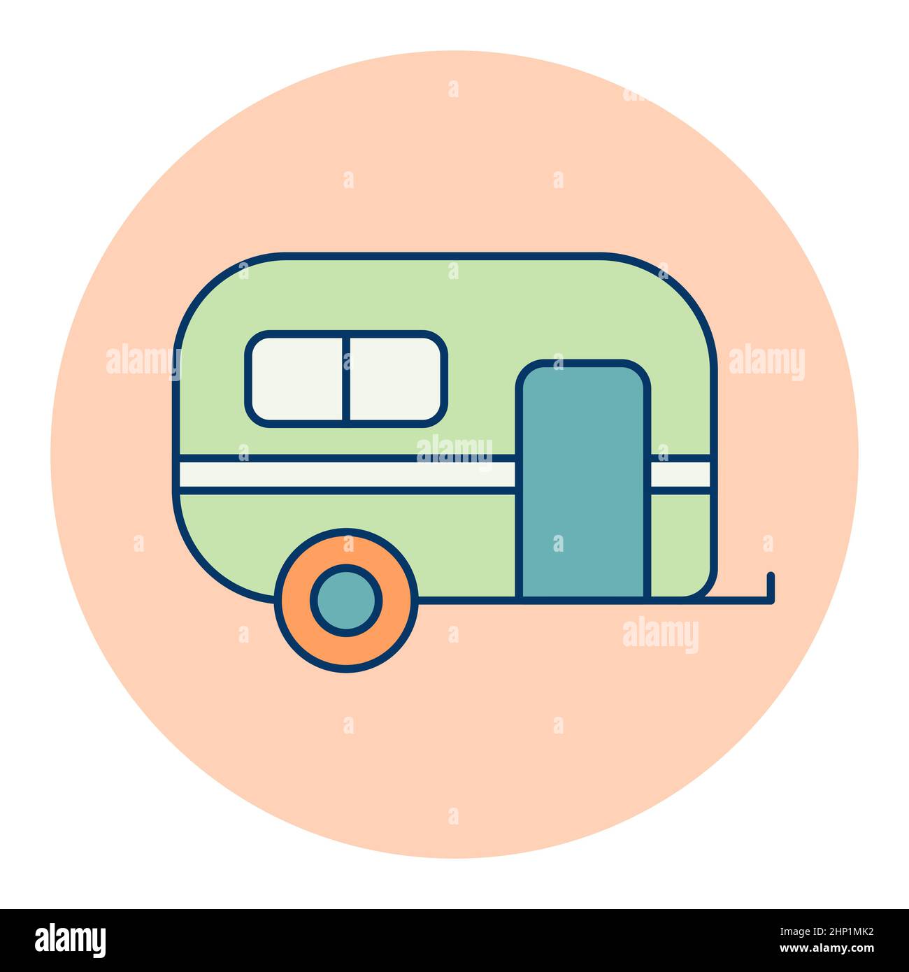 Icône d'isolation de vecteur de remorque de caravane.Panneau Camping.Symbole graphique pour la conception, le logo, l'application, l'interface utilisateur du site Web et des applications de voyage et de tourisme Banque D'Images