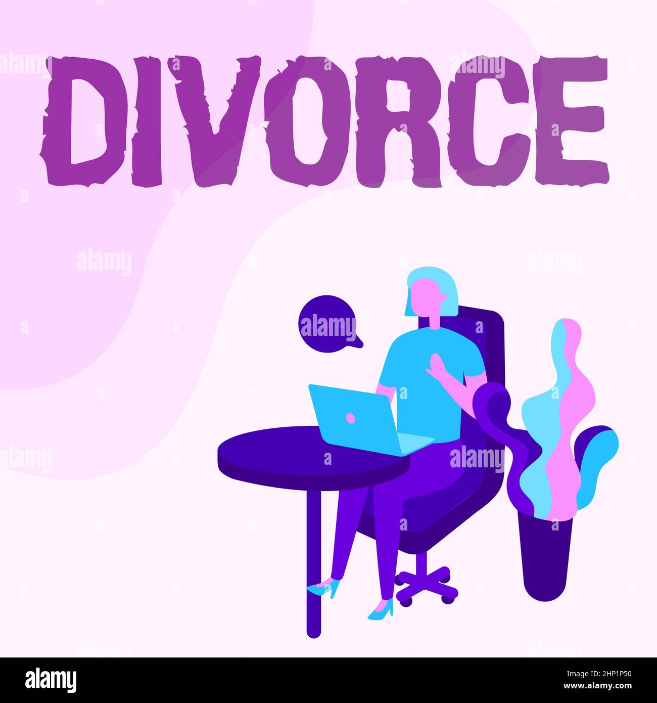 Affichage conceptuel divorce, concept signification dissolution juridique du mariage séparation désaccord femme assis Bureau utilisant ordinateur portable avec Banque D'Images