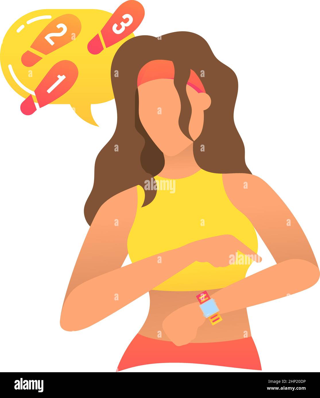Vector Woman utilisant l'icône du dispositif de suivi d'étape Illustration de Vecteur