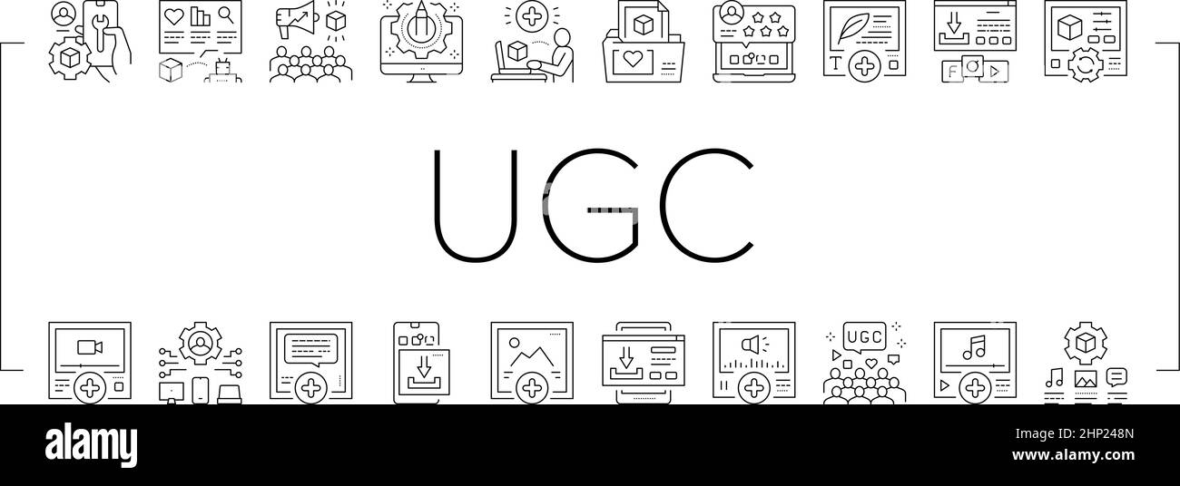 Les icônes de collection de contenu générées par l'utilisateur définissent le vecteur . Illustration de Vecteur