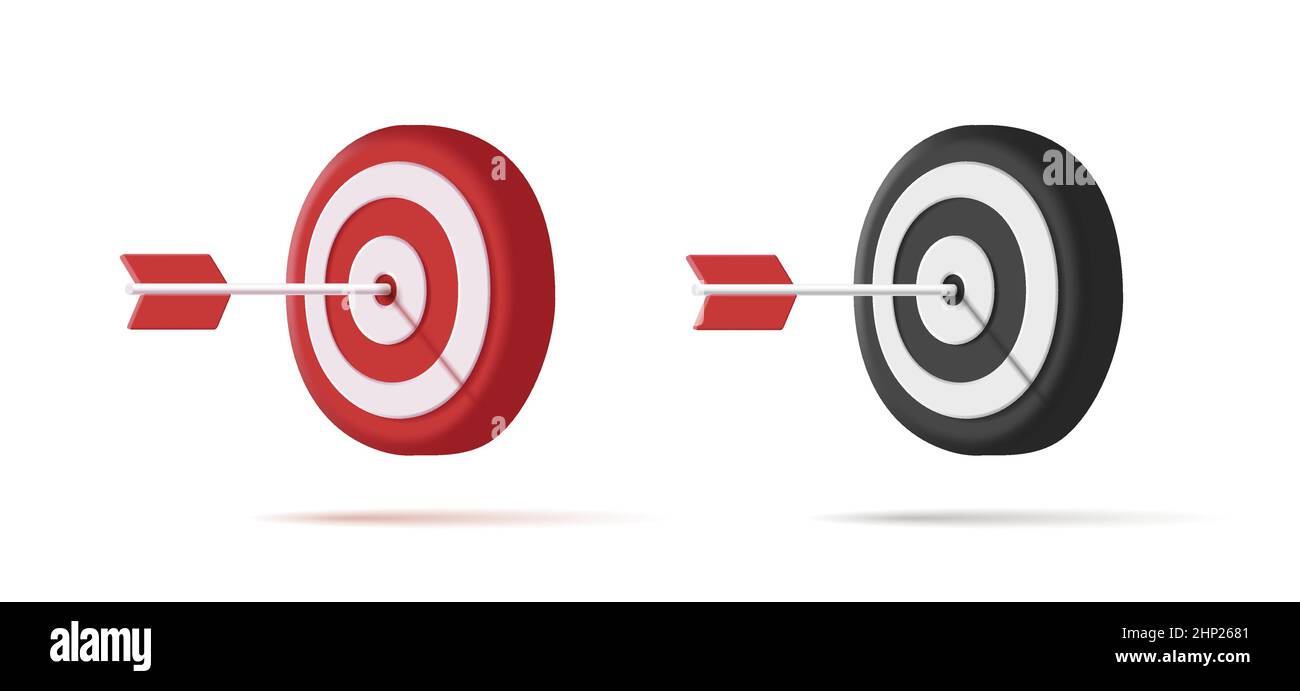Cible et flèche au centre, 3D rend les icônes numériques en rouge et noir avec des couleurs blanches Illustration de Vecteur