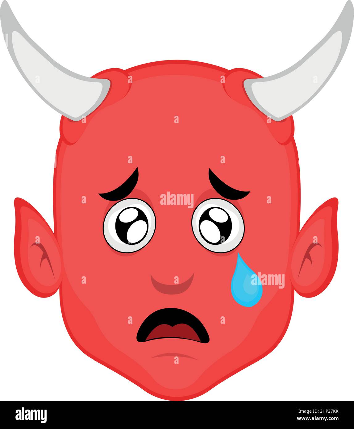 Illustration vectorielle du visage d'un démon de dessin animé avec une expression triste et une déchirure tombant de l'un de ses yeux Illustration de Vecteur